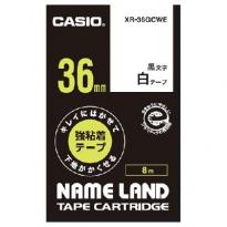 カシオ  ネームランドテープ強粘着36mm　白テープ黒文字　XR-36GCWE