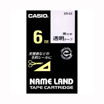 カシオ  ネームランド透明テープ6mm黒文字:XR-6X
