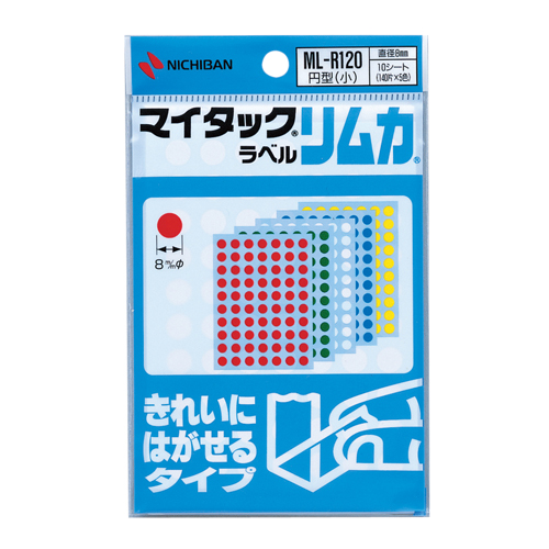 ニチバン  マイタックラベル(リムカカラーラベル混色)　直径8　円型(小)　各色70片x2シート
