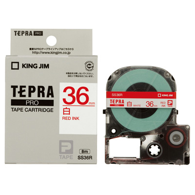キングジム  テプラテープ白ラベル36mm 赤文字:SS36R