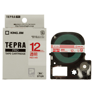 キングジム  テプラテープ透明12mm 赤文字:ST12R