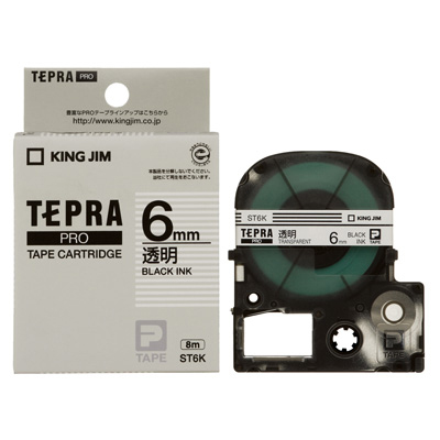 キングジム  テプラテープ透明6mm 黒文字:ST6K