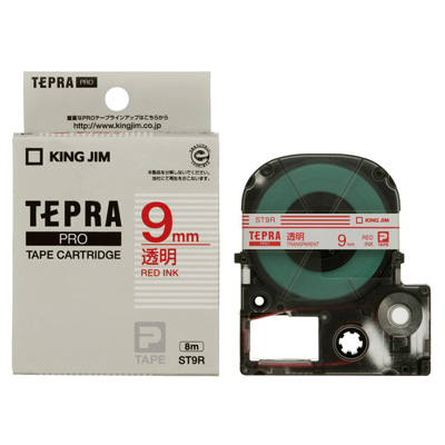 キングジム  テプラテープ透明9mm 赤文字:ST9R